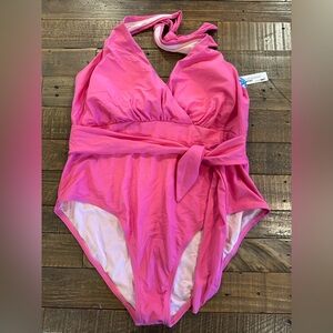 CUPSHE One Piece Pink Halter Bathing Suit Size 1X New With Tag